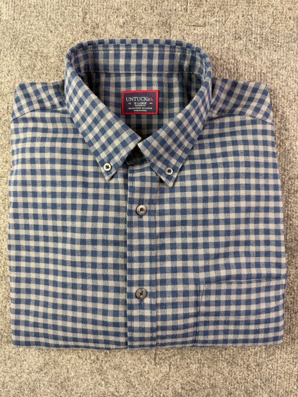 Untuckit Relaxed Fit Mens Long Sleeve Flannel Button Down Shirt Sz XL Blue/Gray